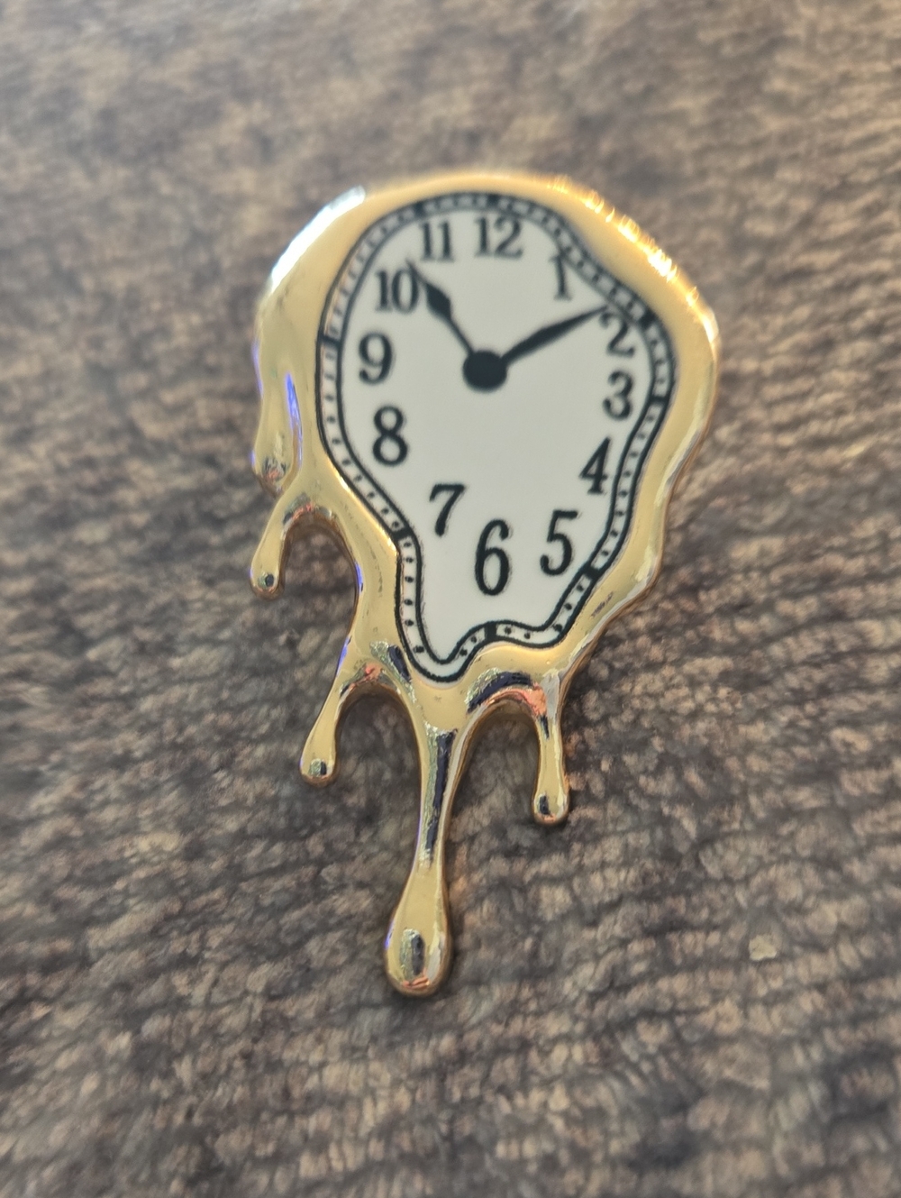 Gold Melting Clock Enamel Pin - Great On A Scarf Or Blazer. Great Holiday Gift